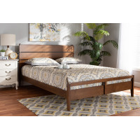 Baxton Studio Avena-Walnut-Queen Avena Mid-Century Modern Walnut Finished Wood Queen Size Platform bed